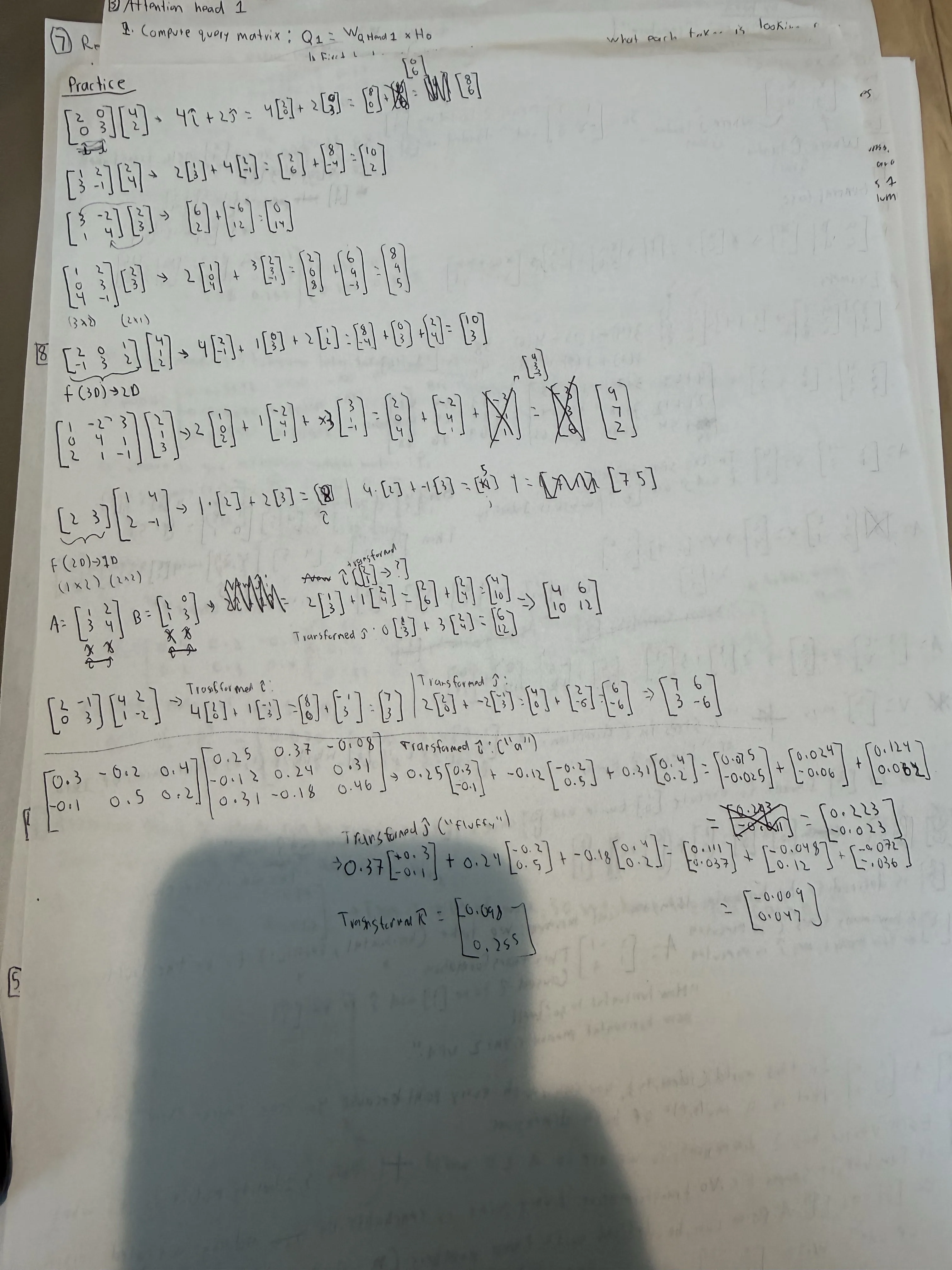 Handwritten matrix multiplication practice